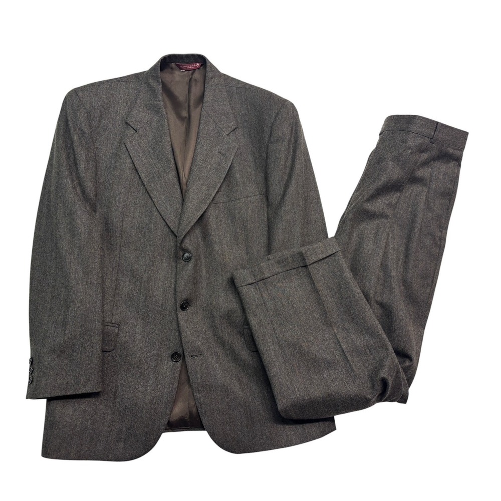 vtg Bernhard Altmann 40R 32x30 Brown Herringbone 2pc Pant Suit Flannel Tweed USA